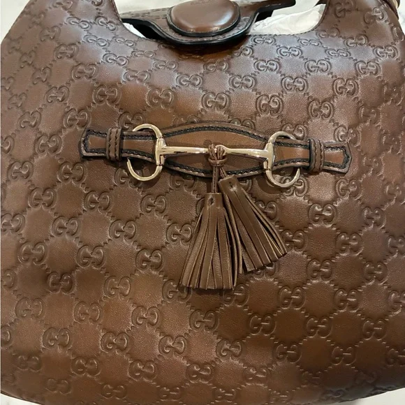 Gucci Embossed Brown Leather Hobo Bag. Size 14.5x13 Tall. - Picture 3 of 10